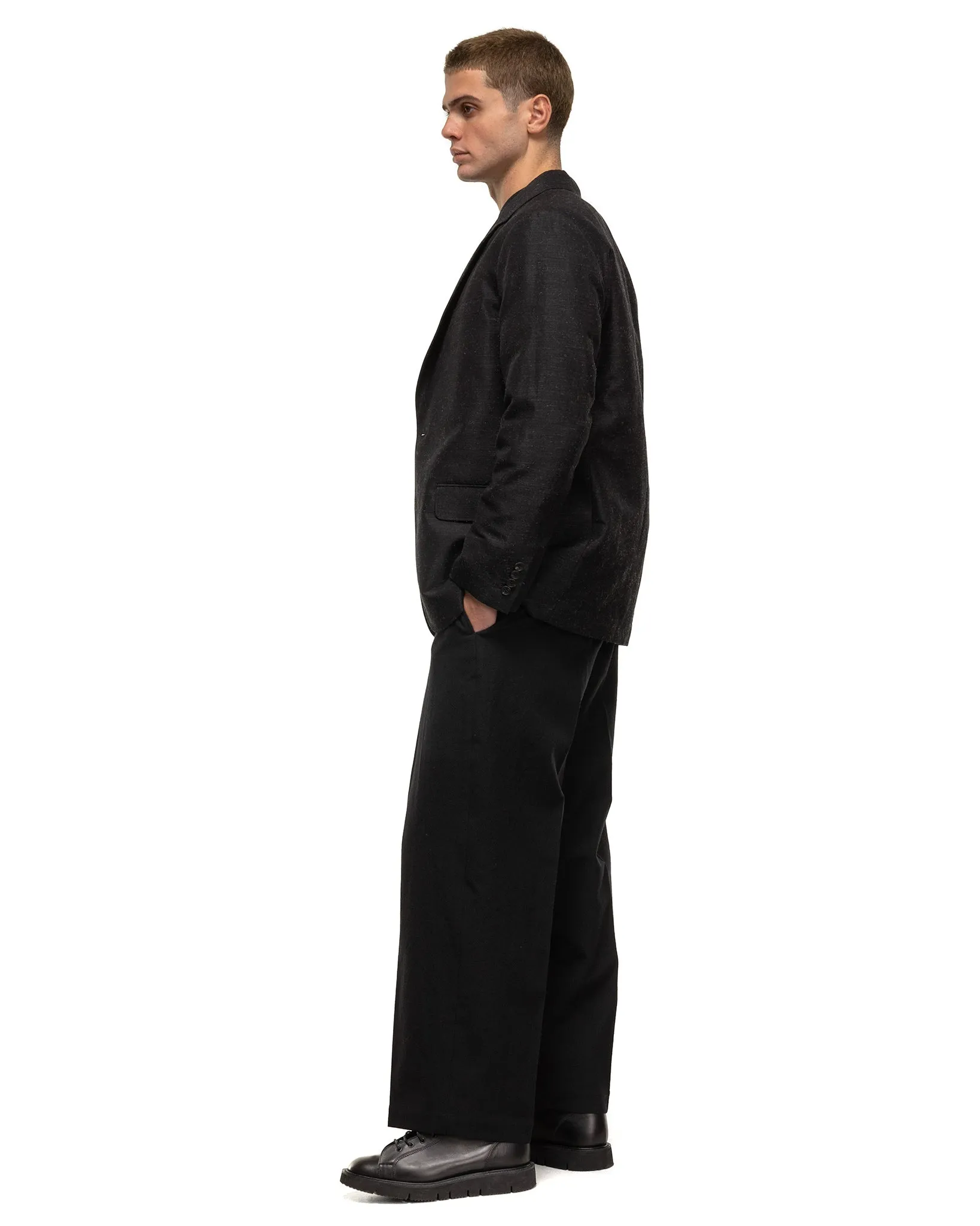 Rough Wool Gabardine Trousers Black Navy