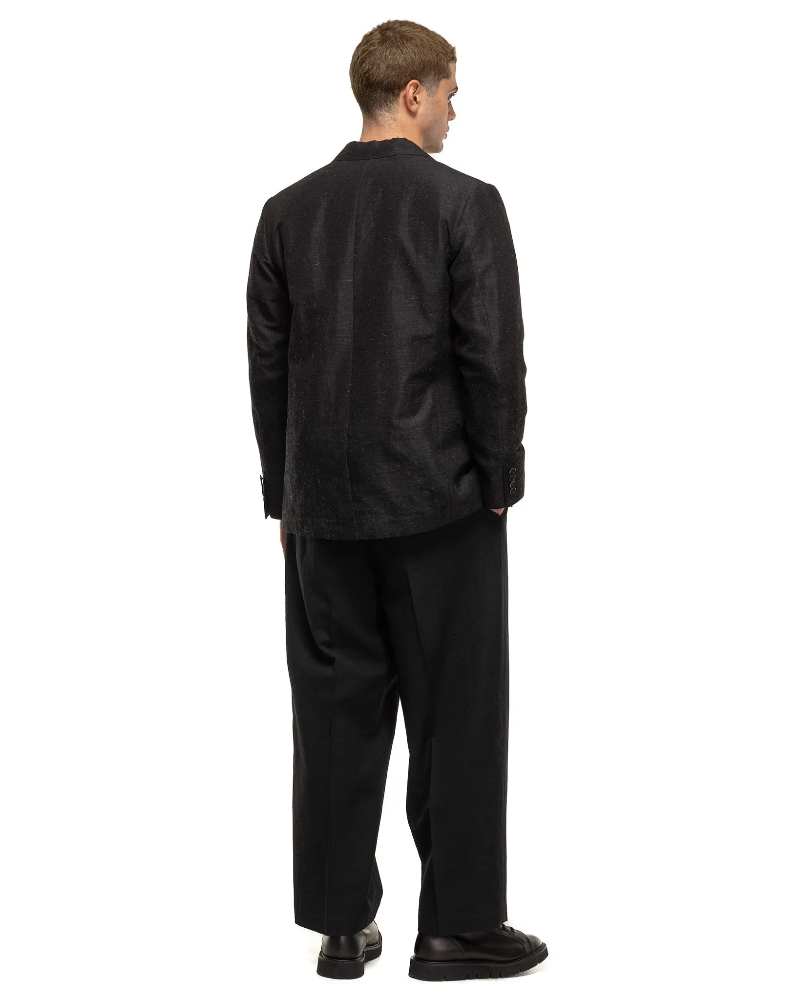 Rough Wool Gabardine Trousers Black Navy