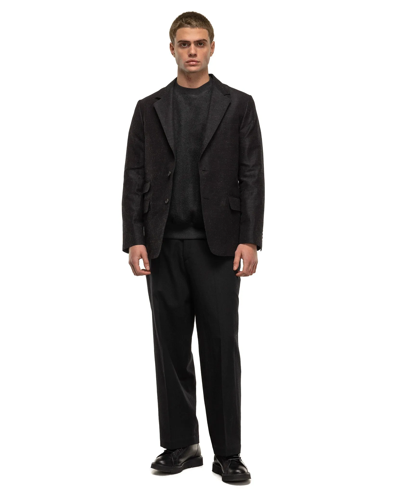 Rough Wool Gabardine Trousers Black Navy