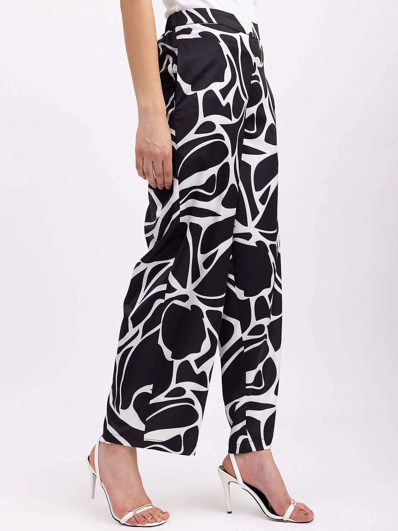 Satin Wide-Legged Trouser - Black And White