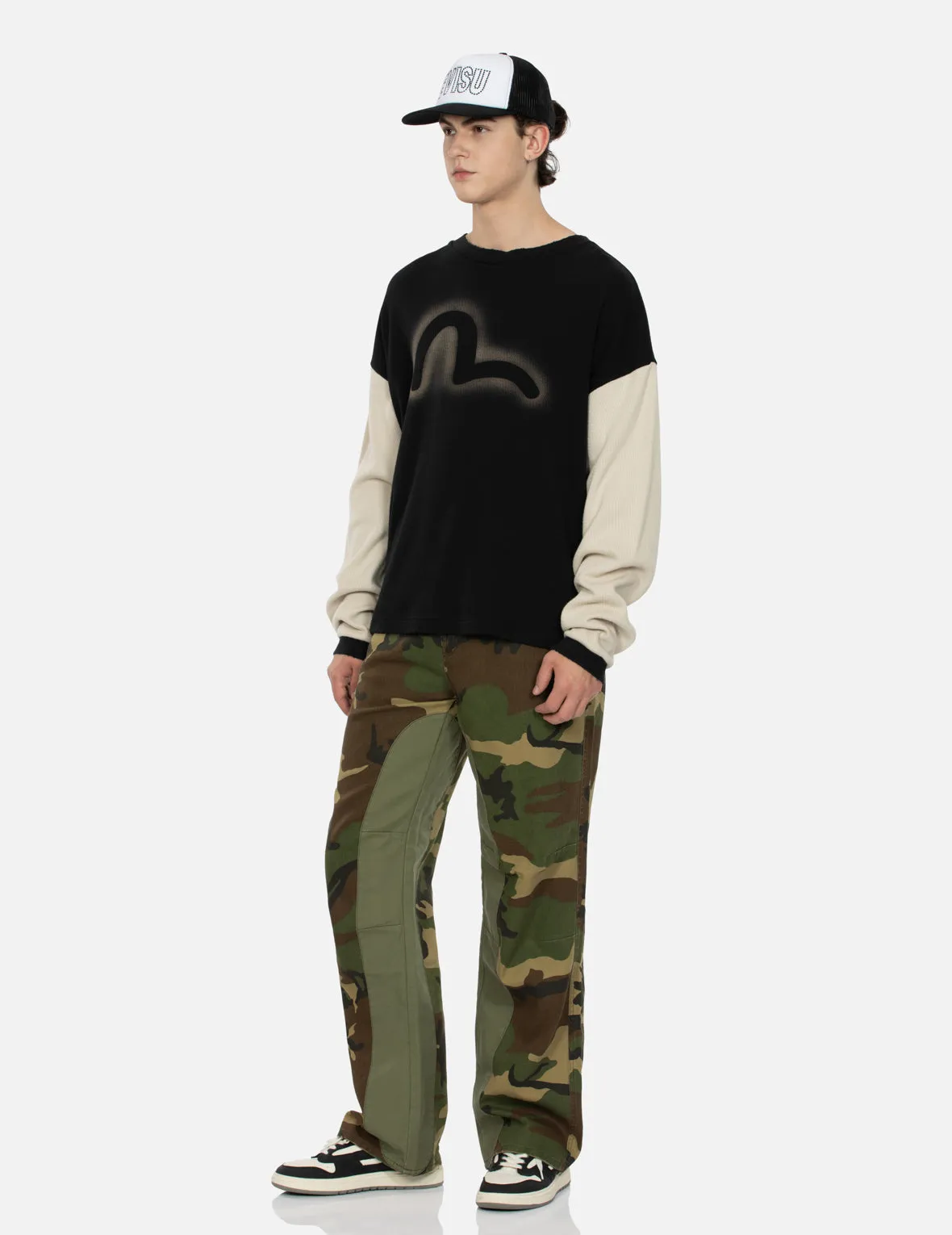 Seagull Appliqué Embroidery Baggy Fit Camo Parachute Pants