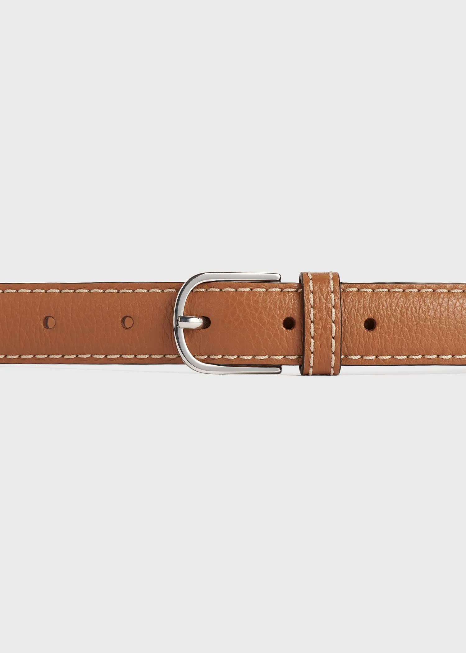 Slim grained-leather trouser belt tan