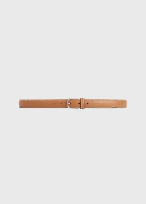 Slim grained-leather trouser belt tan