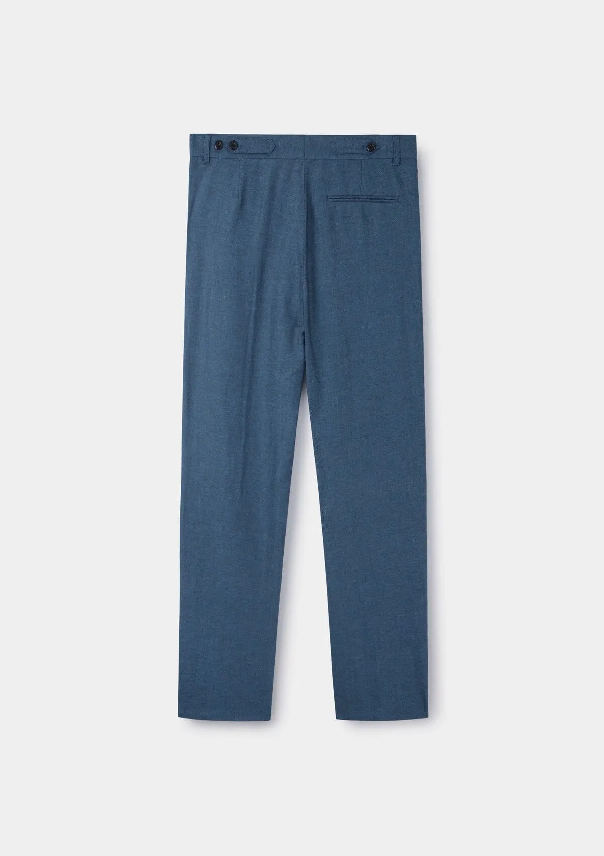 Steel Blue Cotton Linen High-Waisted Pleated Trousers