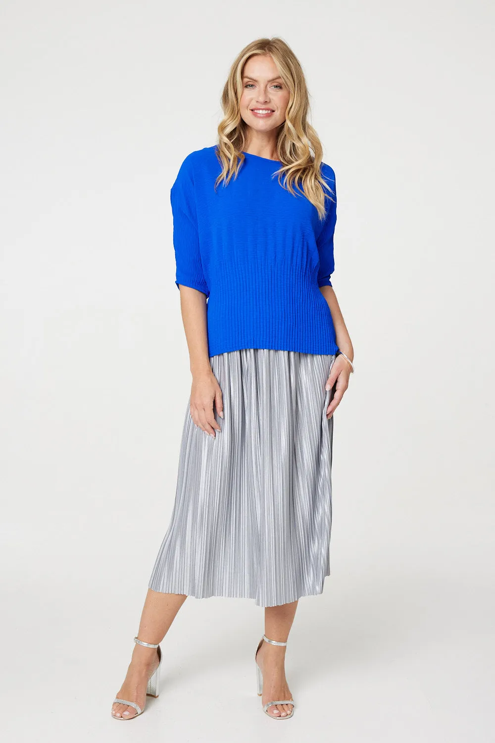 Stripe Texture 3/4 Batwing Sleeve Knit Top