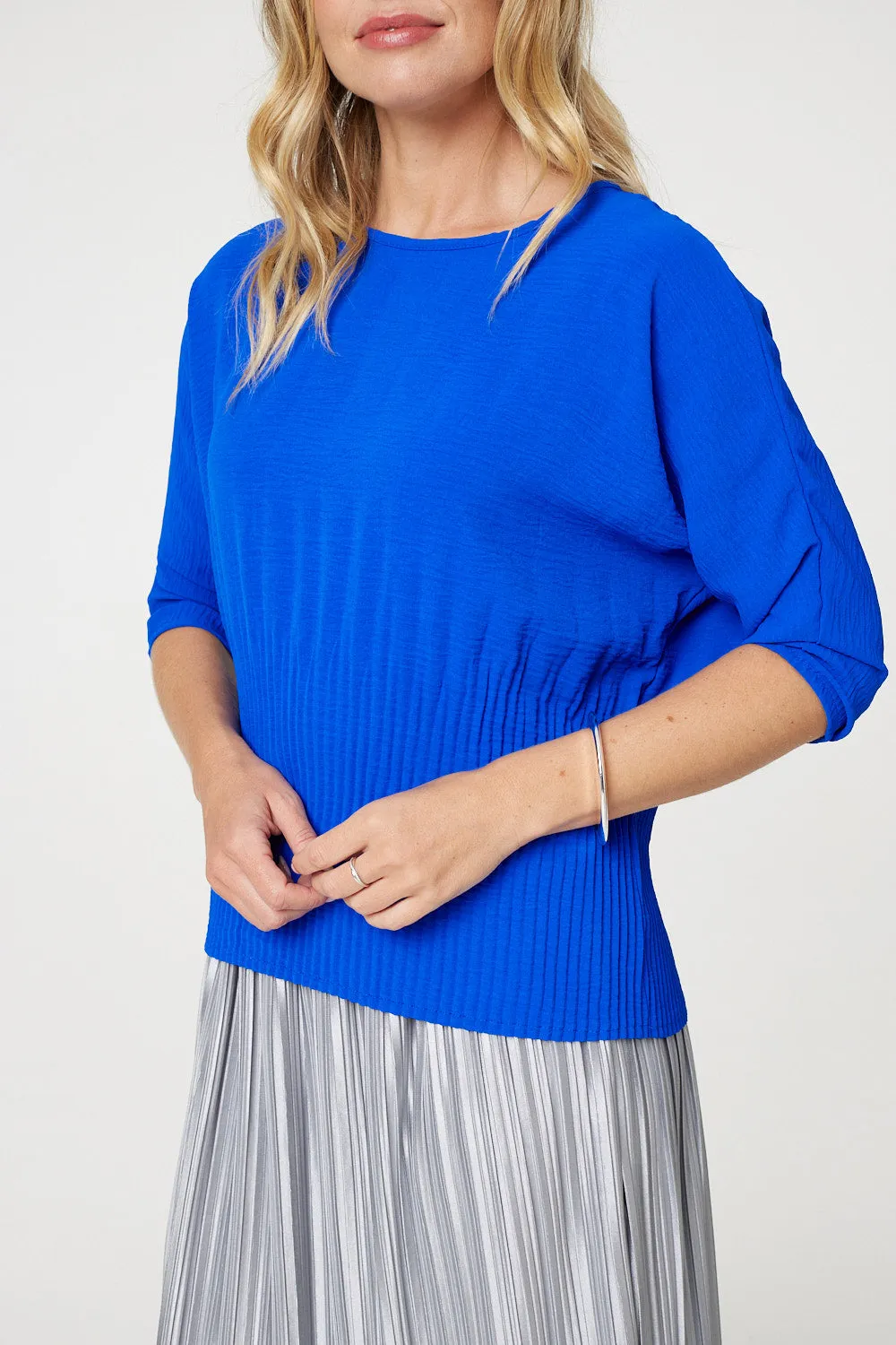 Stripe Texture 3/4 Batwing Sleeve Knit Top