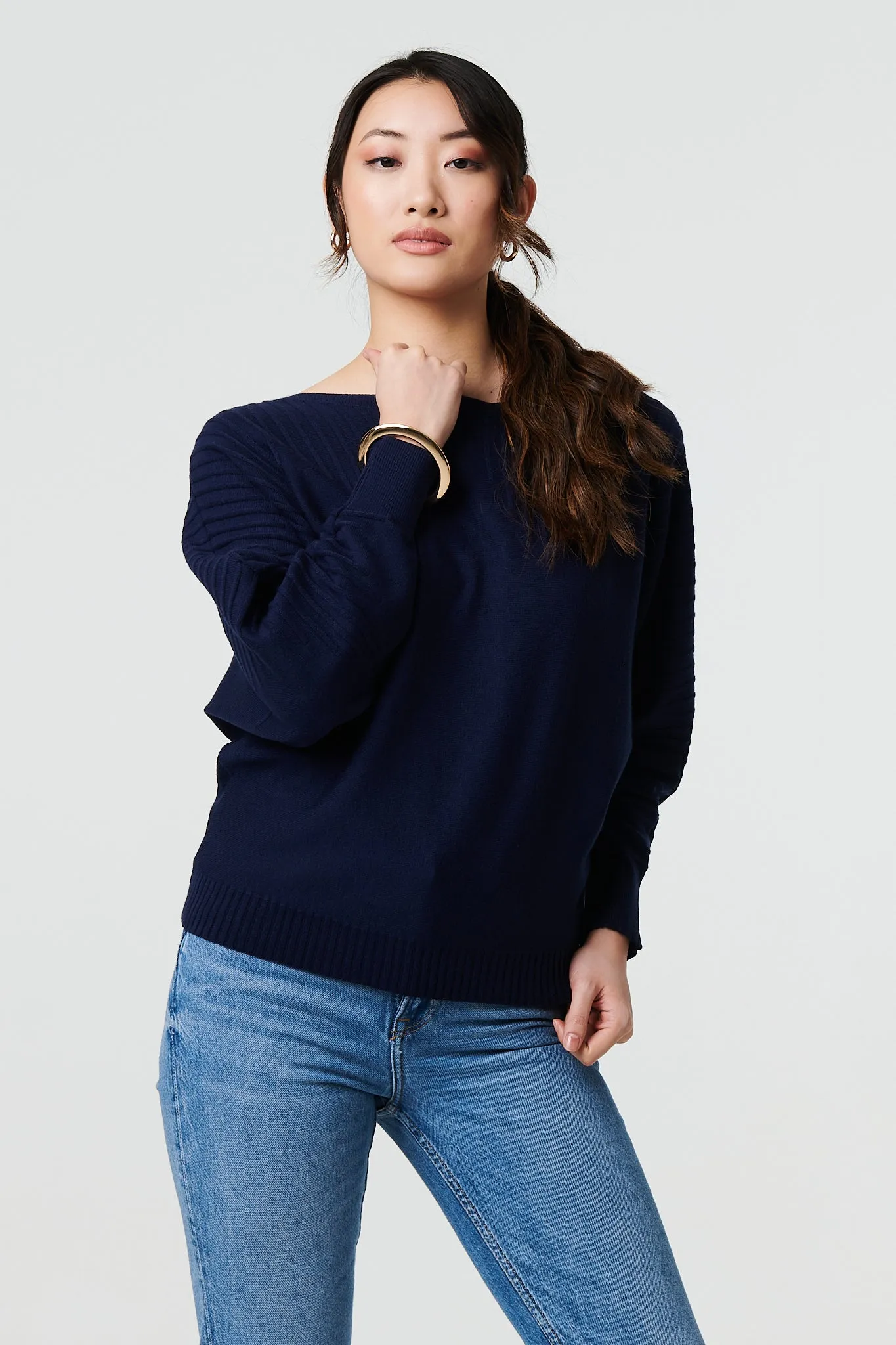 Stripe Texture Boat Neck Boxy Fit Jumper