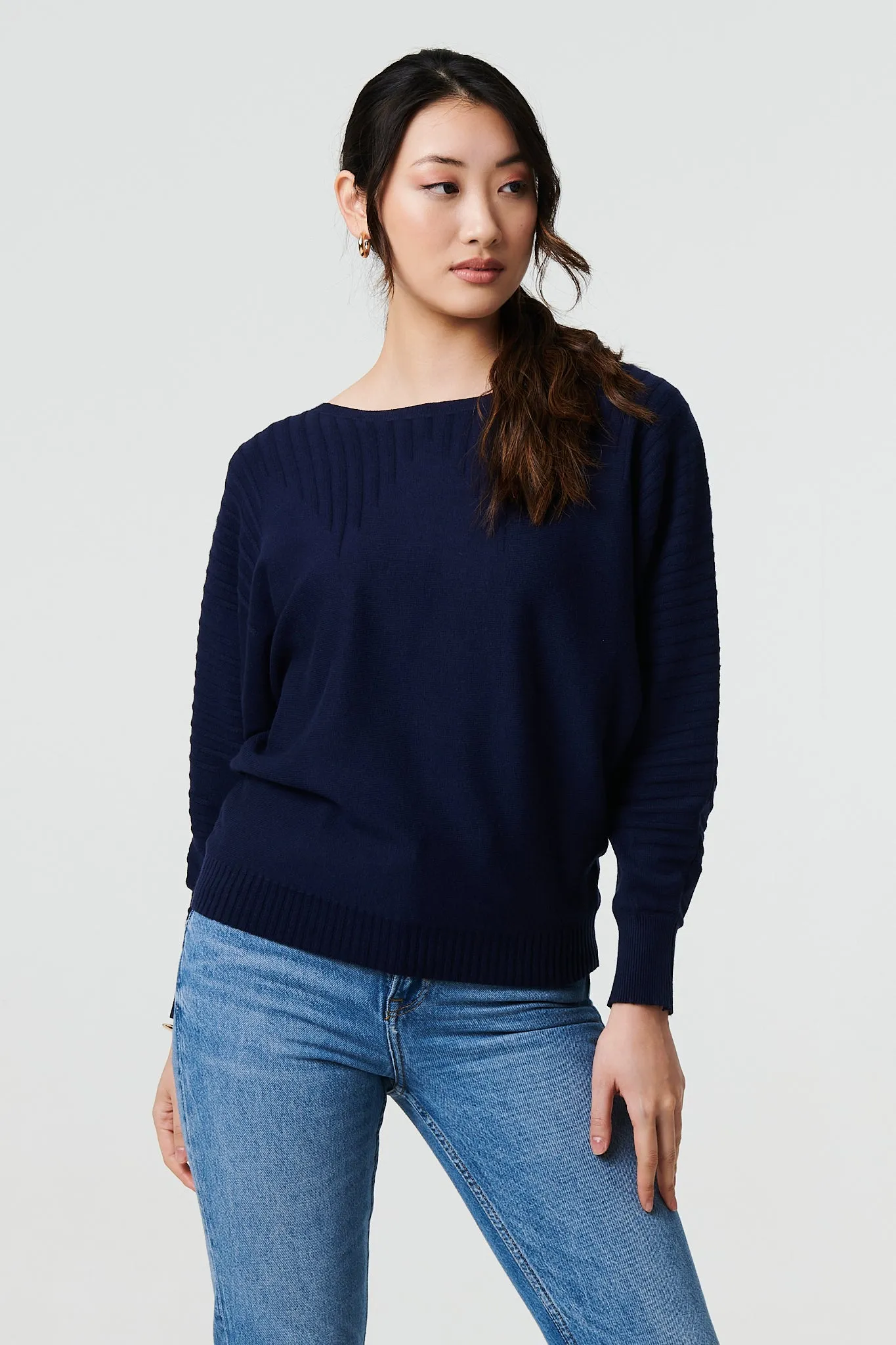 Stripe Texture Boat Neck Boxy Fit Jumper