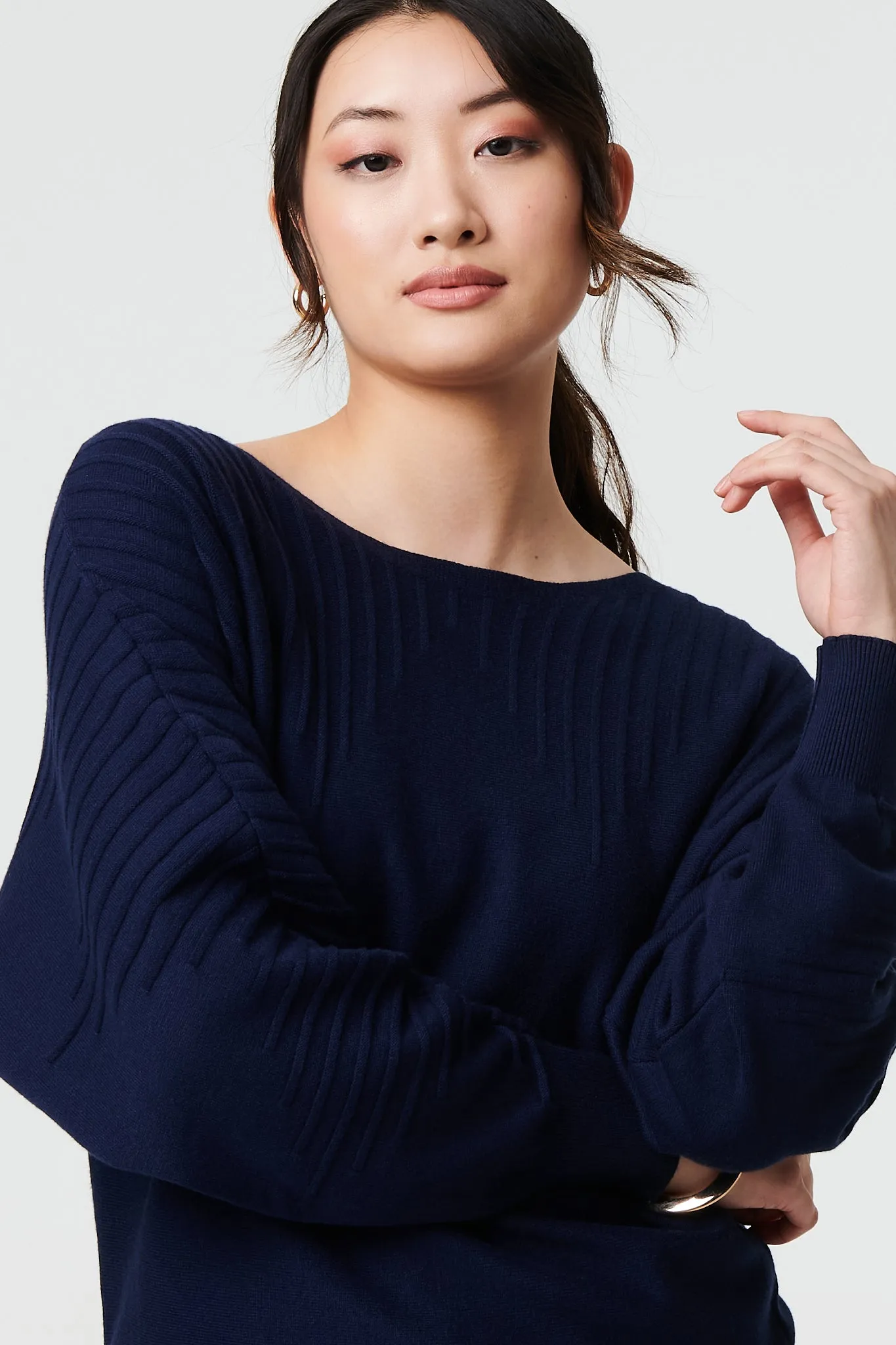 Stripe Texture Boat Neck Boxy Fit Jumper