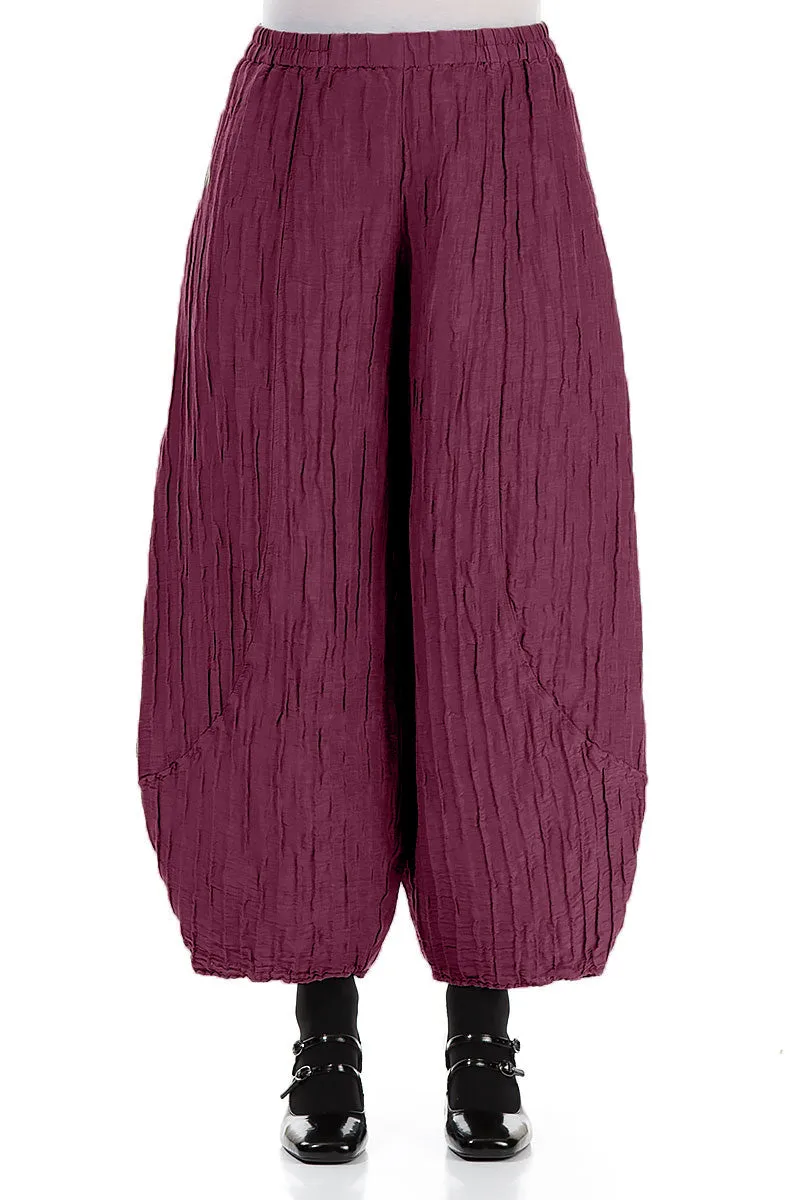 Taper Crinkled Magenta Silk Linen Trousers