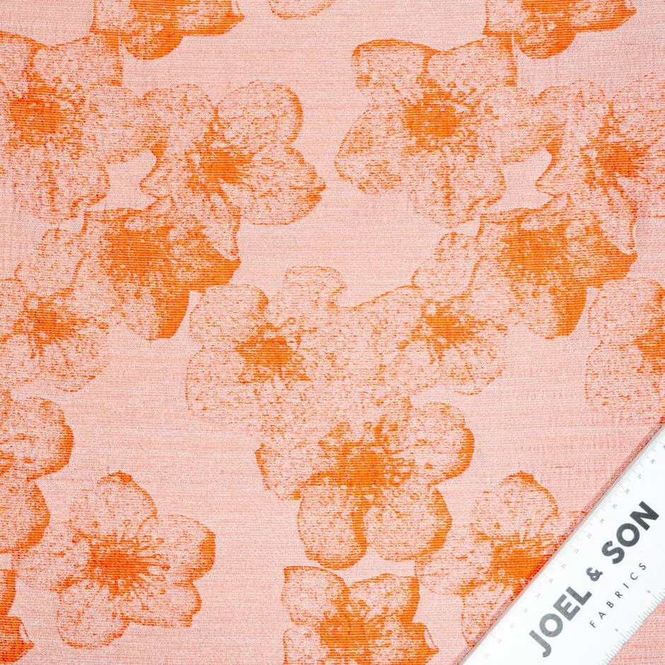 Two-Tone Orange Floral Silk Blend Brocade