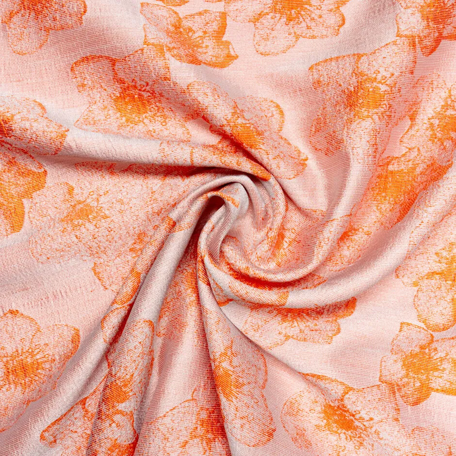 Two-Tone Orange Floral Silk Blend Brocade