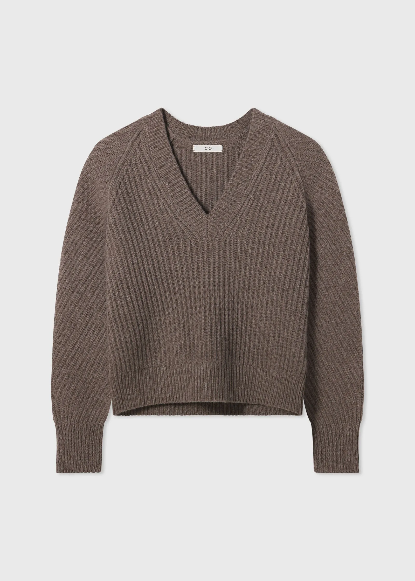 V-Neck Ribbed Sweater in Wool Cashmere - Taupe