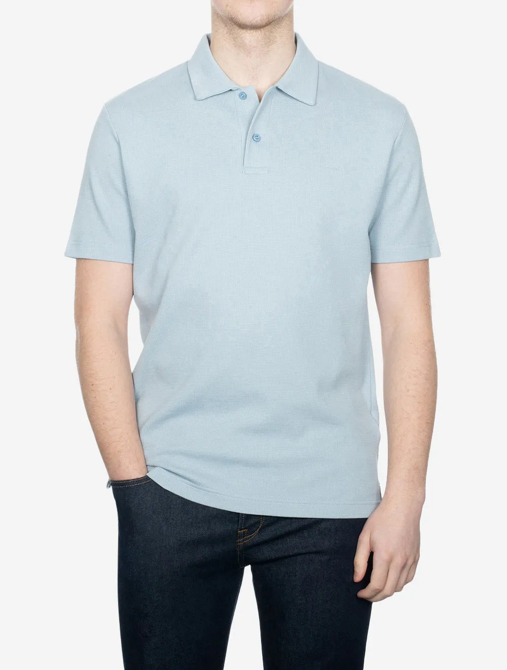 Waffle Texture Piqué Polo Shirt Dove Blue