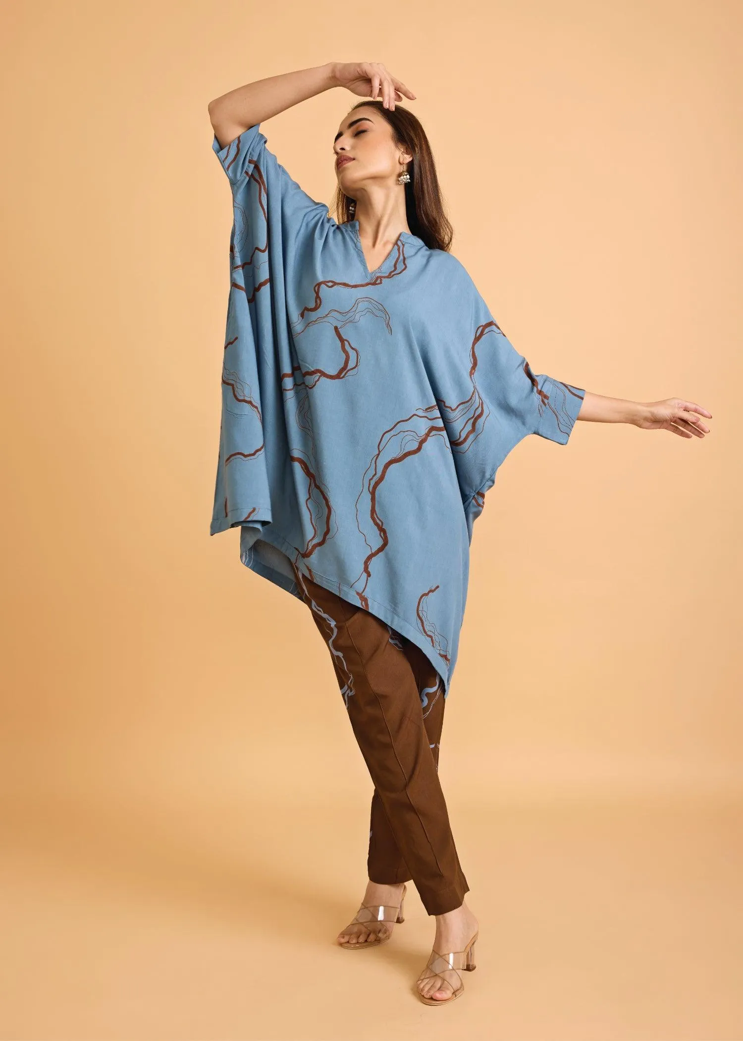 Water Blue Loose Viscose Saba Kaftan