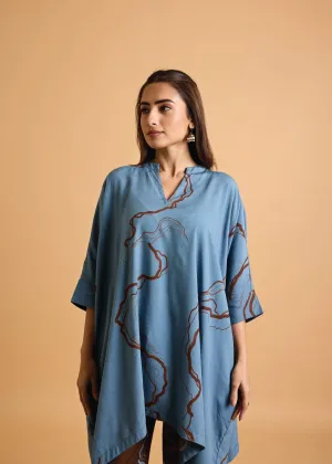 Water Blue Loose Viscose Saba Kaftan