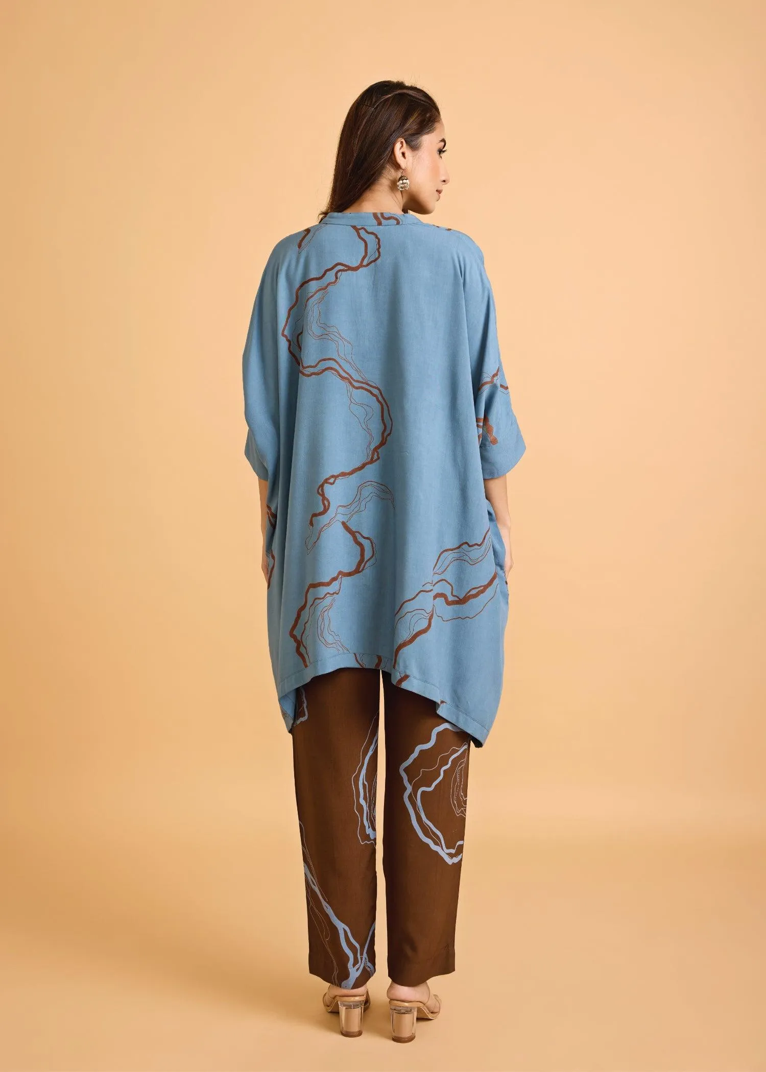 Water Blue Loose Viscose Saba Kaftan