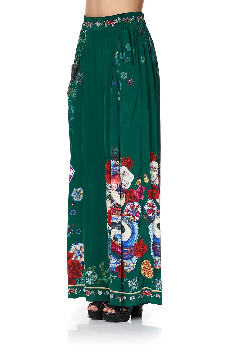 WIDE LEG PANT WITH GATHERED POCKETS EMERALD'S ORBIT