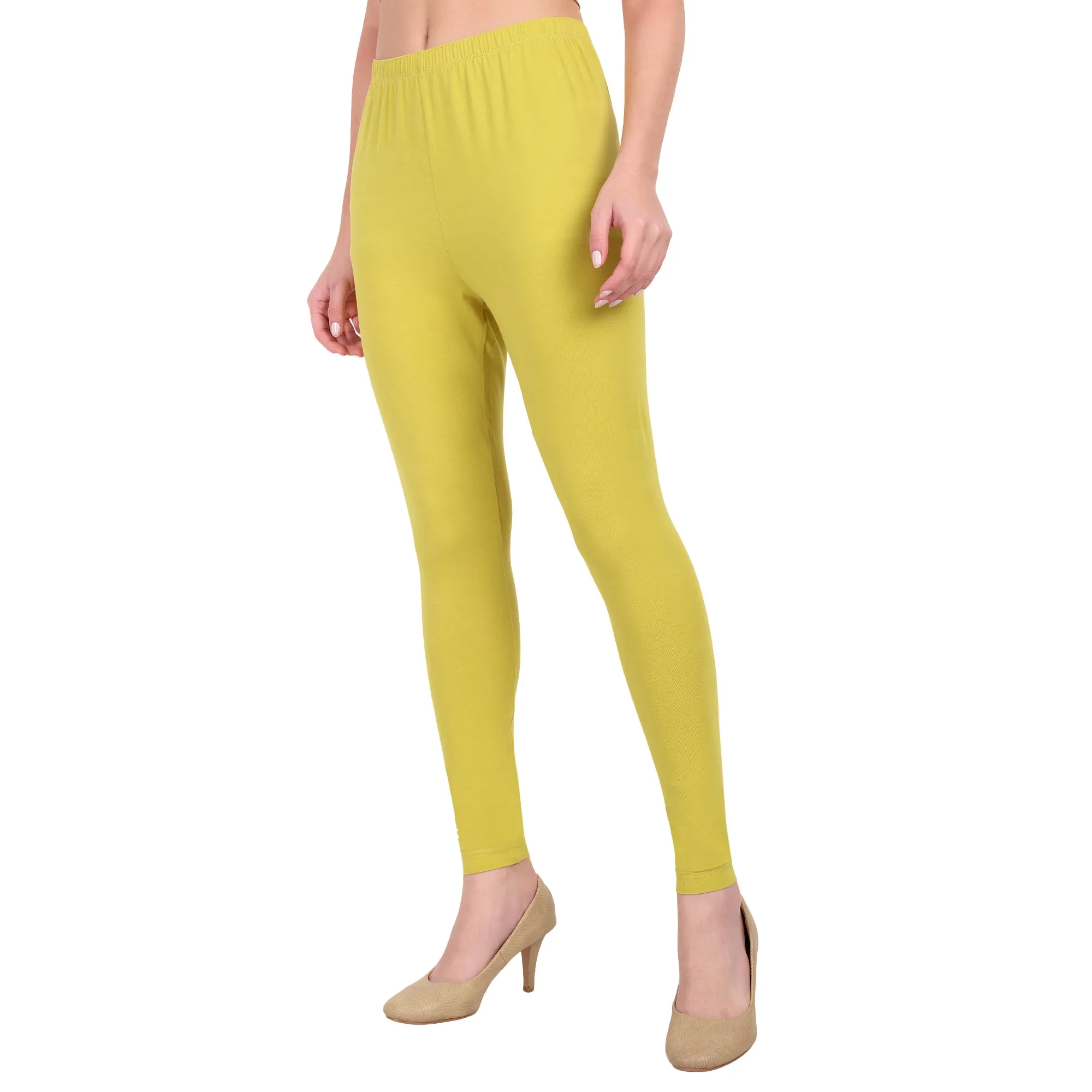 Women Dull Lemon Breathable Long Length Legging