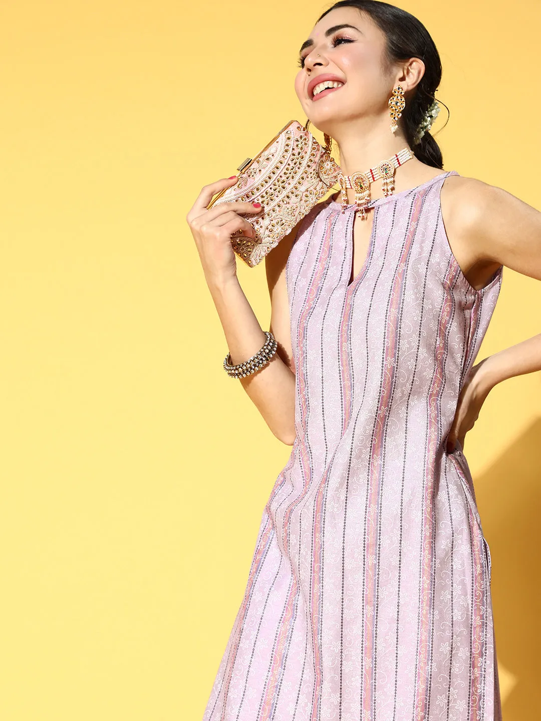 Women Pink Printed Kurta With Trousers