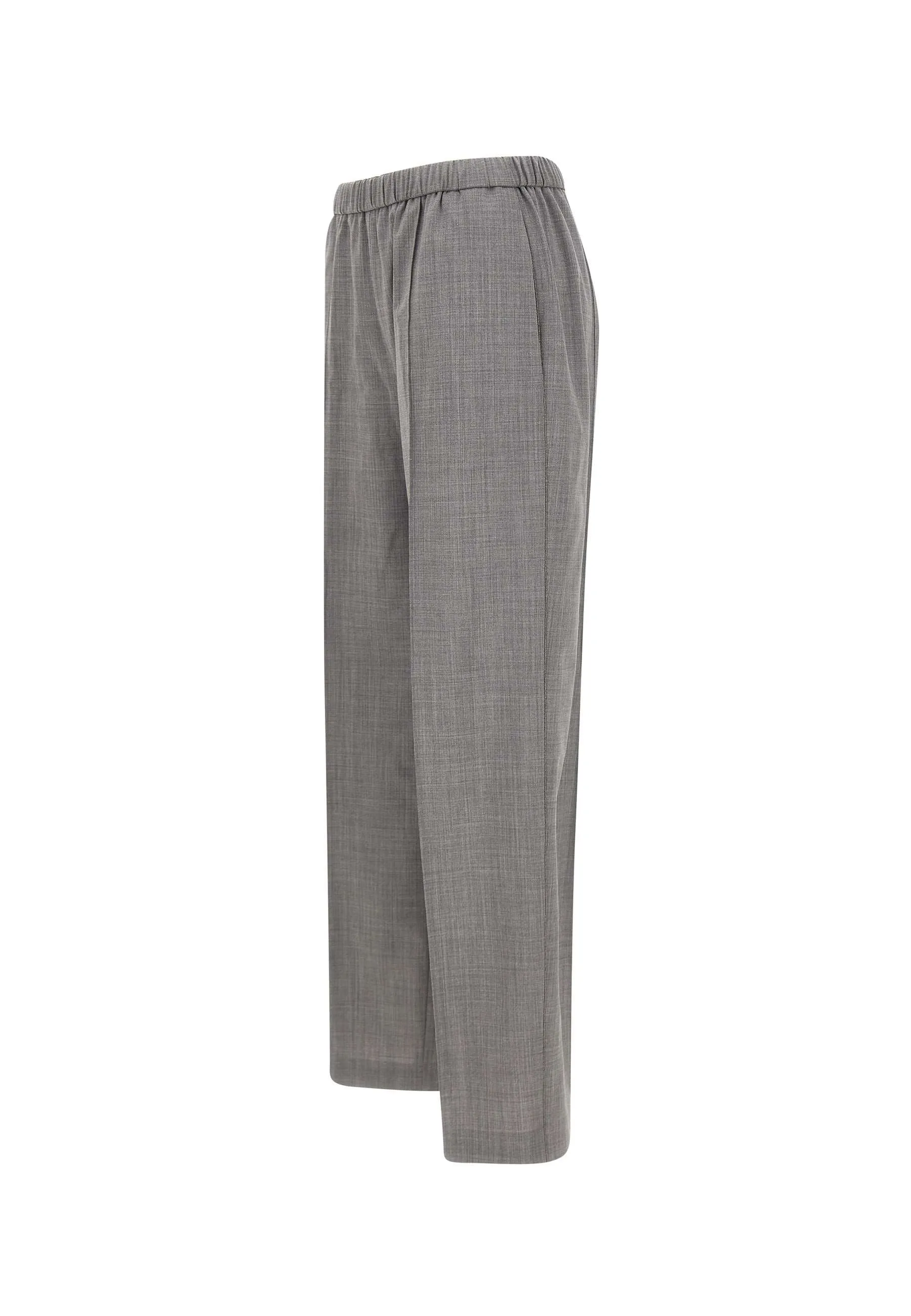 Wool Blend Grey Trousers with Stripes