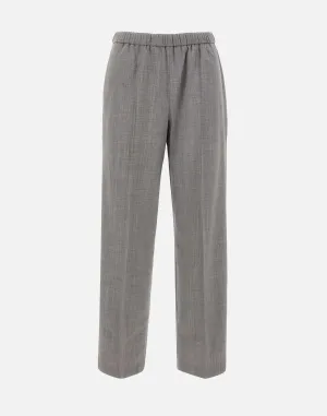 Wool Blend Grey Trousers with Stripes