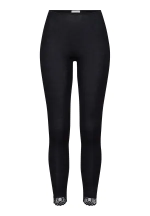 Woolen Lace Wool and Silk Lace Trim Leggings | Black 70910-019