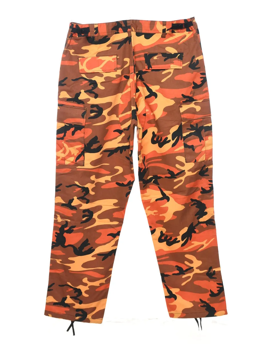 Y2K Orange Camouflage Print Trousers - W36 L32