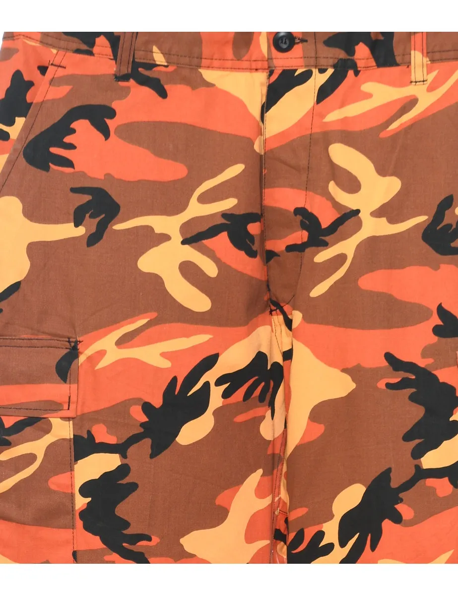 Y2K Orange Camouflage Print Trousers - W36 L32