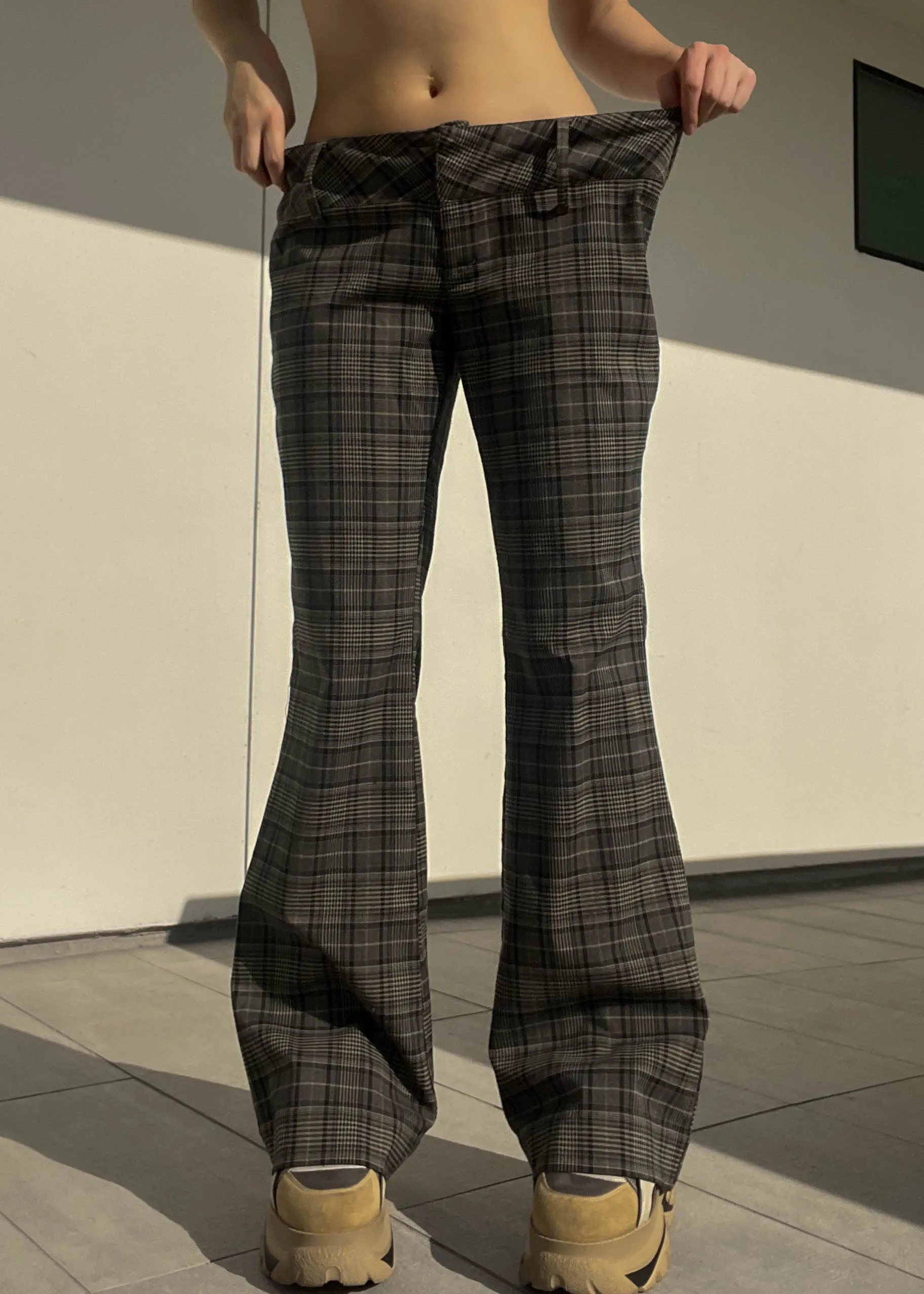 Y2k Plaid Flared Trousers (XL)